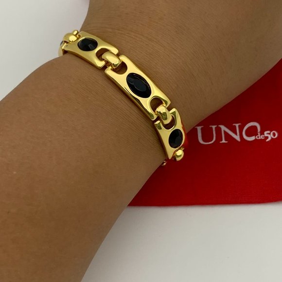 NEW Uno de 50 THE CROWN Gold Plated Black Crystals Bracelet - Picture 3 of 13